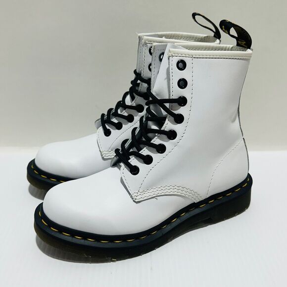 Dr. Martens 1460 Softy T Women 6 Combat Boots White Leather Block Heel NIB $170 - Picture 6 of 15